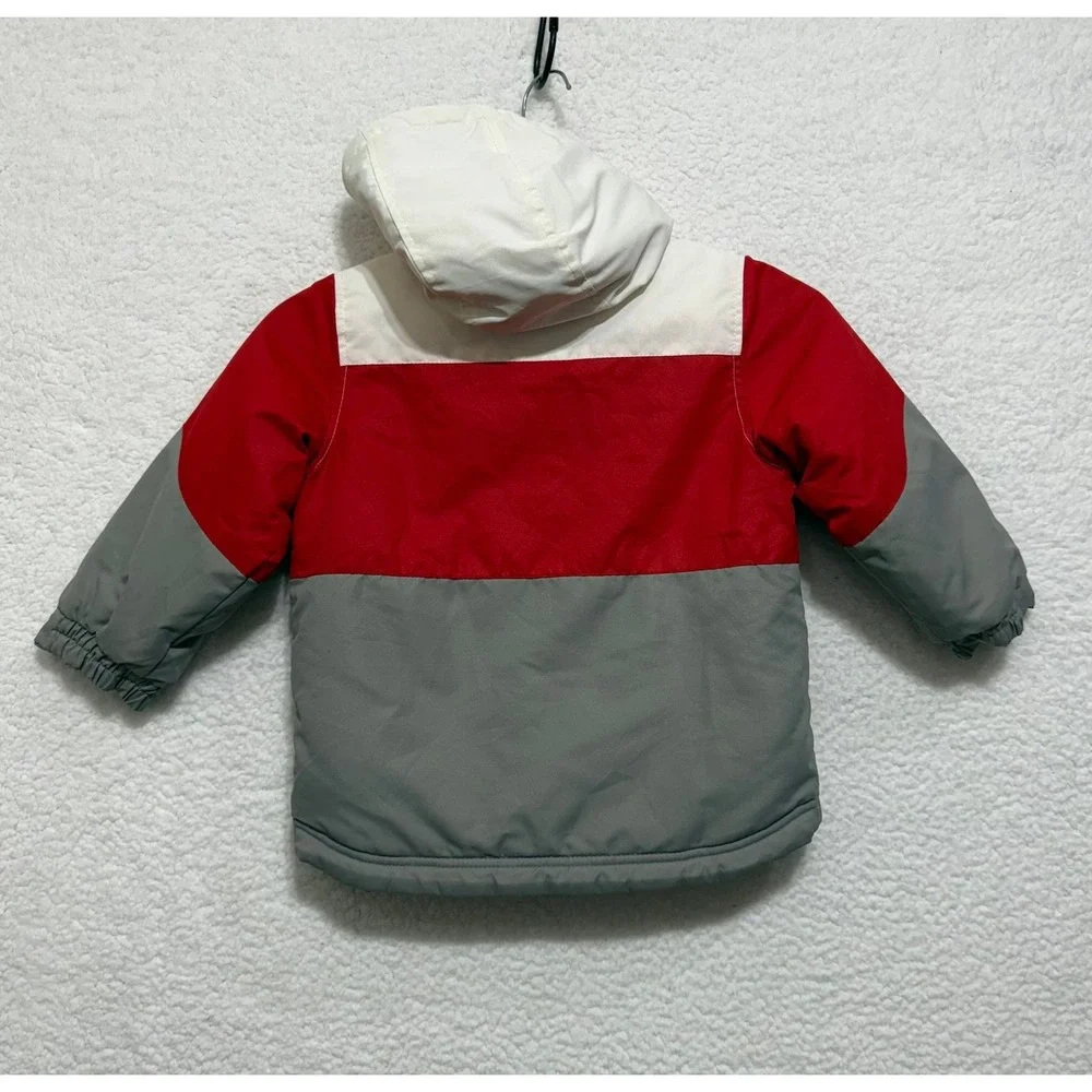 Old Navy Kids 3T Winter Jacket Colorblock Red White Gray Hooded Warm‎